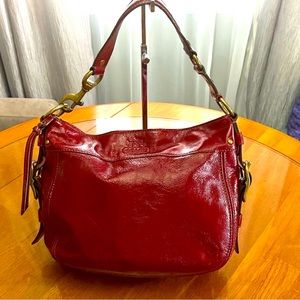 Coach Zoe Patent Leather Hobo Bag Red Excellent Condition